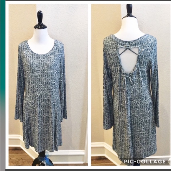 Skies are Blue teal green Lace up Knit Sweater Dress -Size Large - Picture 2 of 9